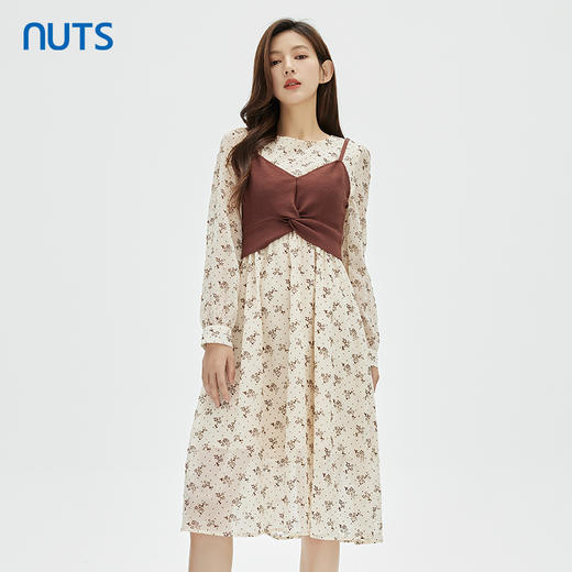 NUTS商场同款春秋季碎花气质时尚宽松长袖连衣裙两件套女331102189 商品图1