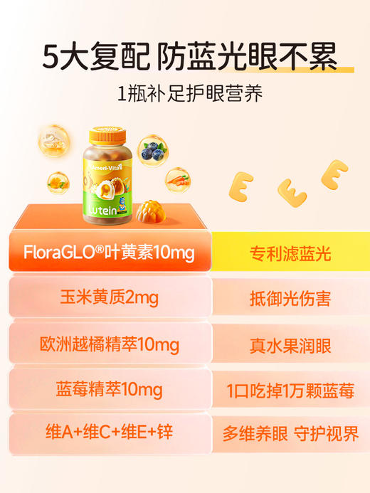 [AMeri vita]亚美唯他 成人儿童叶黄素软糖 60粒/瓶 专利保护视力进口越橘蓝莓青少年护眼睛片（有效期至26年9月） 商品图2