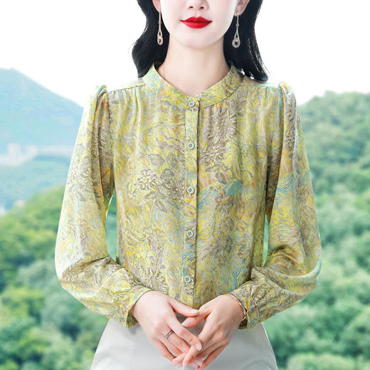 KQL369H9959气质减龄烫金印花长袖衬衫女秋季新款洋气小衫大码女士衬衣上衣 商品图1