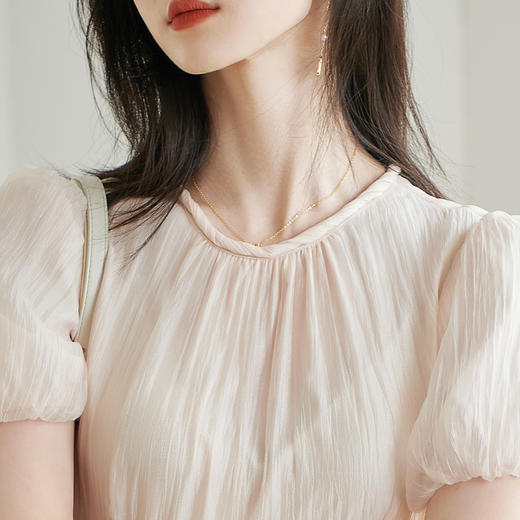 米思阳2025夏季新款优雅气质短袖连衣裙时尚褶皱泡泡袖仙女裙1643 商品图4