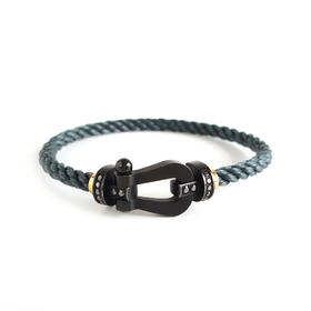 【95新】Fred斐登force 10系列大号全黑色钛金半钻force 10马蹄扣手链17号链绳中性款现售价：9500！050825TJ01