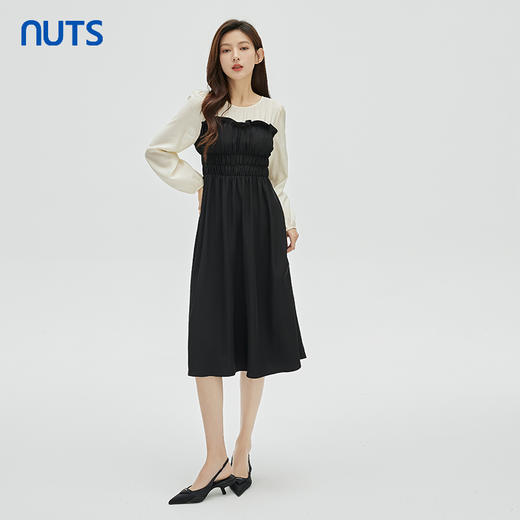 NUTS商场同款春秋季设计感气质圆领撞色高腰长袖连衣裙女331102118 商品图2
