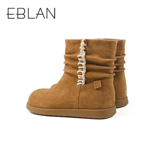 伊伴冬季复古牛绒鞋面编织花边设计女时尚休闲鞋B25552708 商品图3