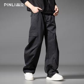 PINLI品立春季新款设计感褶皱直筒工装裤男士户外休闲长裤潮GD253117019