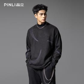 PINLI品立2025秋季新款半高领套头卫衣男嵌线设计宽松休闲上衣潮B253109012