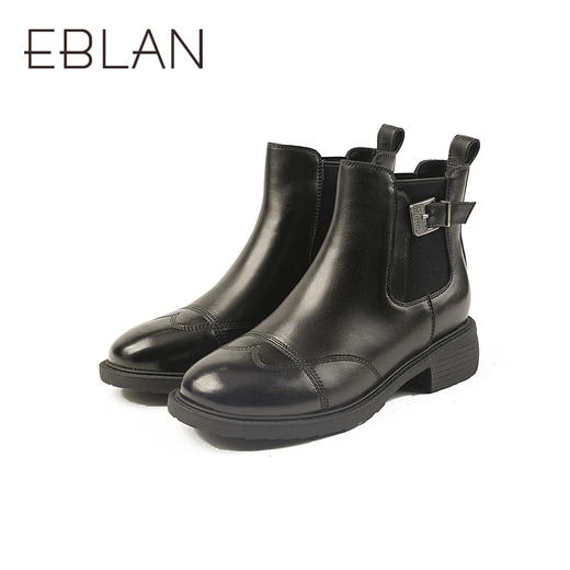 伊伴冬季英伦风鞋头高级头层小牛皮鞋面女鞋B25550703 商品图4