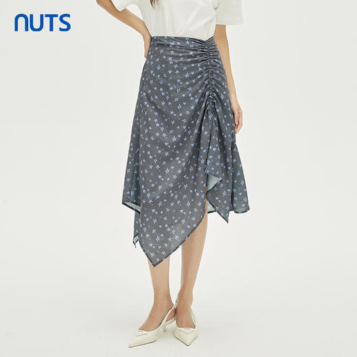 NUTS商场同款夏季设计感高腰不规则显瘦褶皱半身长裙女332061036 商品图2