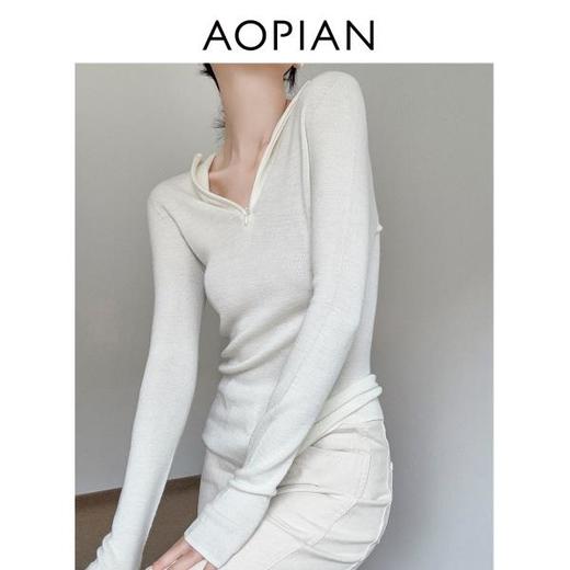 奥篇一衣多穿 连帽拉链V领修身显瘦精纺扬子纱羊毛针织衫可内搭外穿 商品图3
