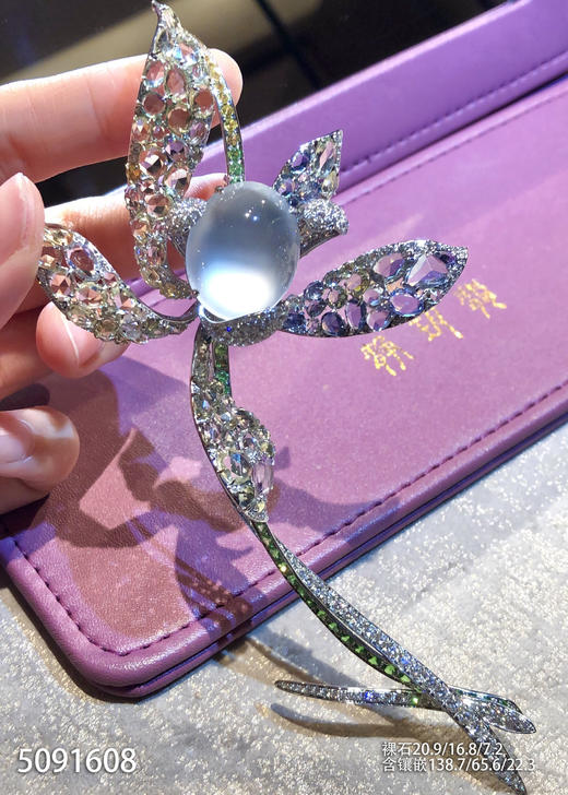 玻璃种蛋面玉兰花胸针【5091608】具体价格微信咨询 商品图0