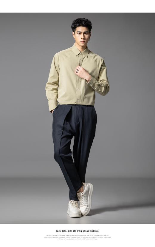 PINLI品立2025秋季新款男士尖领长袖衬衫辑明线百搭商务休闲衬衣GD253113001 商品图8