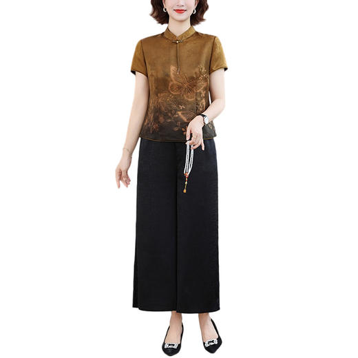 A96862025新款春夏季女遮肉显瘦香云纱上衣裤子两件套气质中年妈妈套装 商品图4