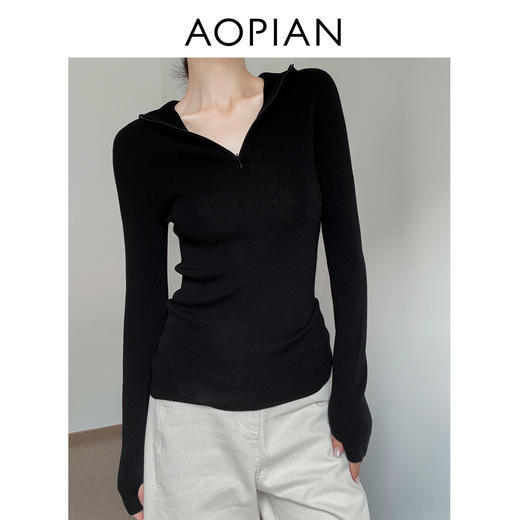奥篇一衣多穿 连帽拉链V领修身显瘦精纺扬子纱羊毛针织衫可内搭外穿 商品图2