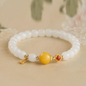 幸运四叶草 蜜蜡转圆珠南红和田桶珠手串