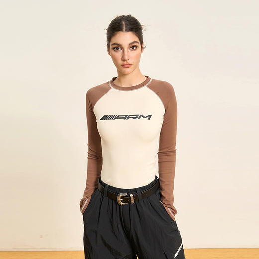 Ariseism 美式复古插肩紧身长袖t恤女2025秋季打底衫修身内搭上衣 商品图4