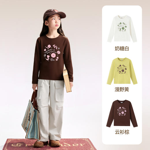 [100%棉甜美T恤】女童圆领长袖针织衫秋季新款安奈儿童装EG531555 商品图3