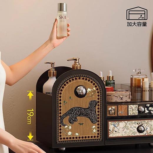 中古风桌面化妆品收纳盒高级感化妆刷桶分格整理抽屉梳妆台置物架 商品图2