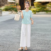 法式清新显瘦百搭圆领泡泡袖衬衫，高腰八分阔腿裤两件套HR-MUZL8027 商品缩略图1
