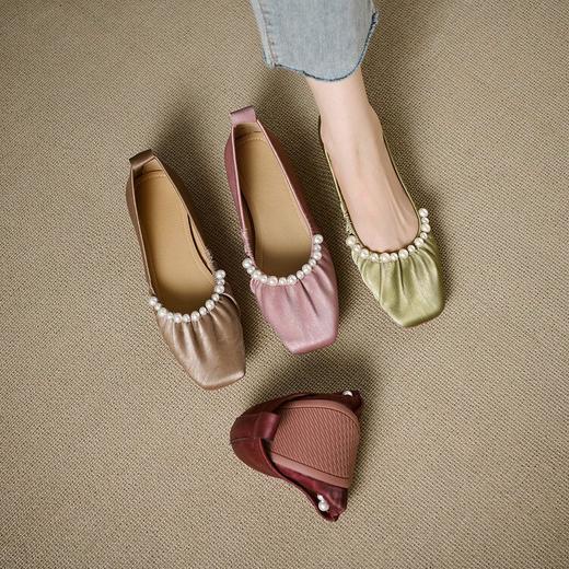 【预售5天】超级柔软~褶皱珍珠平底芭蕾舞单鞋女新中式国风软底豆豆鞋YS&YSD4082-2A 商品图4