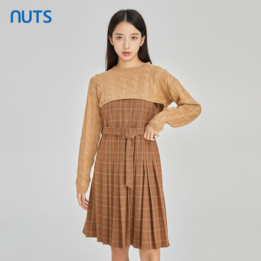 NUTS商场同款春秋季设计感小众气质高腰格子吊带连衣裙313104087B 商品图3