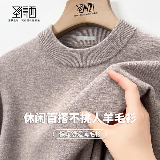 【100%绵羊毛】圣得西男士亲肤薄羊毛衫2025秋休闲百搭圆领毛衣 商品图2