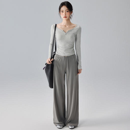 跃牌【禅语梵心】V领修身亨利衫瑜伽服长袖普拉提跑步运动上衣女显腰收腹健身T恤CX5567 商品图4