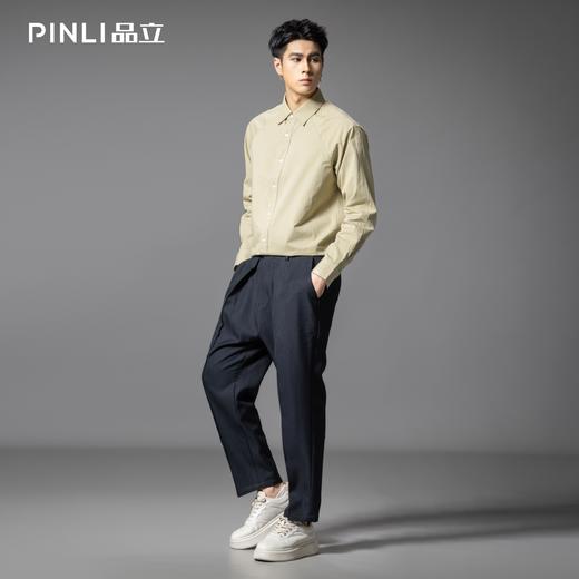 PINLI品立春季新款通勤暗纹捏褶休闲裤男士潮牌百搭简约长裤B253117034 商品图1