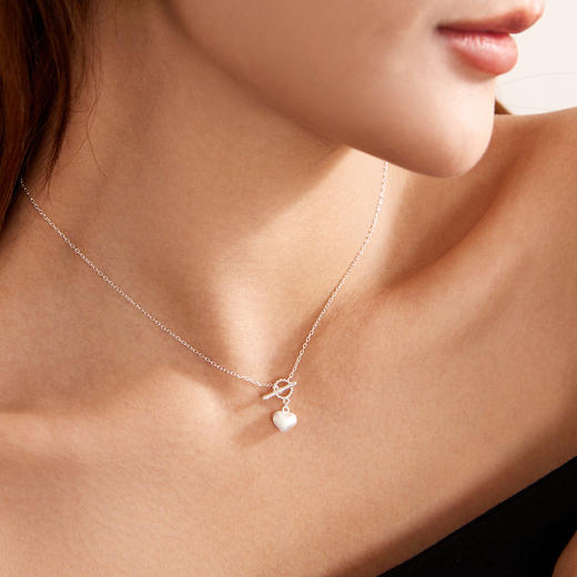 Manreya玛芮雅恋语心筏通体s925纯银拉丝爱心吊坠锁骨链女 商品图3