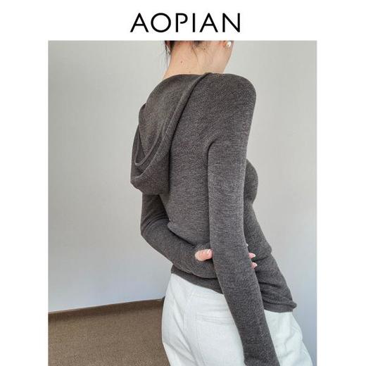 奥篇一衣多穿 连帽拉链V领修身显瘦精纺扬子纱羊毛针织衫可内搭外穿 商品图4