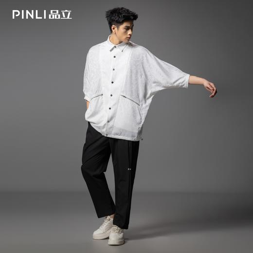 PINLI品立春季新款宽松五分袖衬衣提花蝙蝠袖潮牌男中袖衬衫B253113002 商品图1