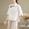 A5582 2025夏季新款复古中国风改良棉麻禅意茶服七分袖上衣套装女 商品缩略图3
