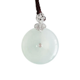 【天然正品】A货翡翠AU750收藏级白金镶天然细腻高冰种晴水平安扣翡翠吊坠项链56.0*40.1*10.0MM（皆取最大值）中性款现售价：43800！130825XY05