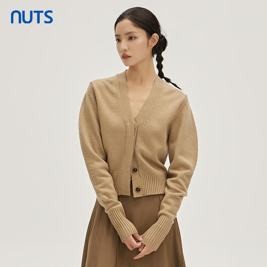 NUTS商场同款春秋季米色简约气质V领百搭毛织短外套女333052246 商品图2