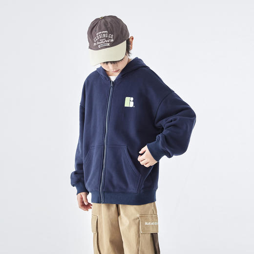 蓝汽水「晴空BLUE」25年秋冬新款亲子中大童字母连帽卫衣宽松外套 商品图4