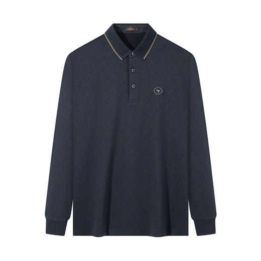 【竹纤维/满身提花/不变形领】柒牌polo衫男长袖休闲商务翻领T恤129T70700 商品图4