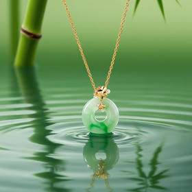 [C+Vogues系列] 18k金银杏翡翠平安扣项坠