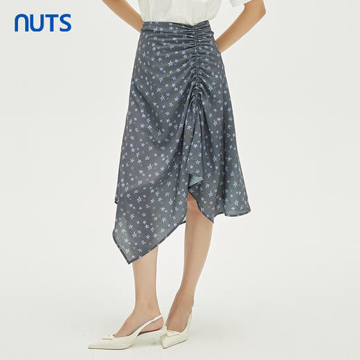 NUTS商场同款夏季设计感高腰不规则显瘦褶皱半身长裙女332061036 商品图0