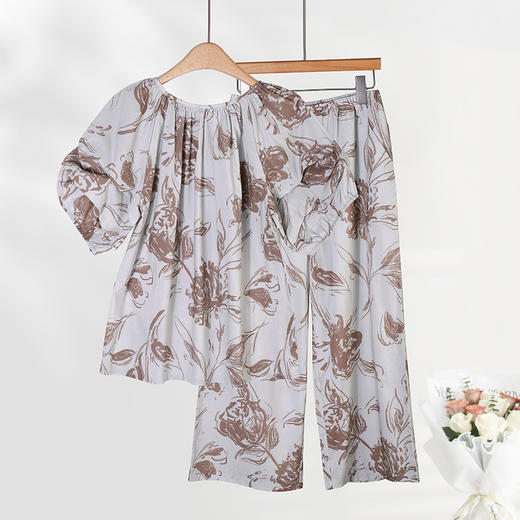 婉约印花显瘦套装 |100%棉梭织 透气亲肤 中袖蝴蝶结+直筒裤 加大版型藏肉显瘦两不误 商品图1