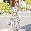 温柔风法式气质收腰短袖长裙，女神范印花显瘦连衣裙HR-6209 商品缩略图0