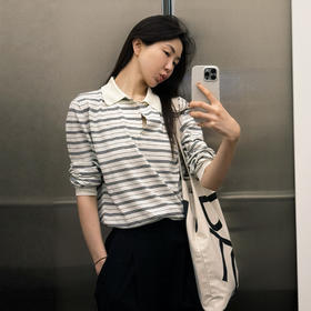 ROMI STUDIO“松弛随性”POLO领条纹拼色垂坠感套头毛织 RWCAST5122