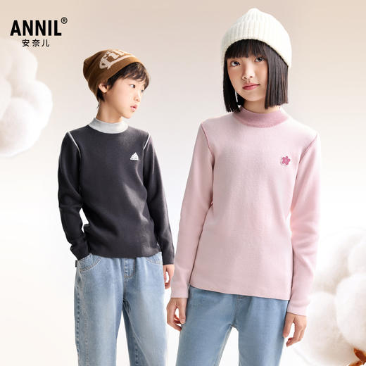 【含绵羊毛】男女童中领长袖针织衫冬季新款安奈儿童装EM544553 商品图1