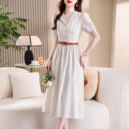 【预售3天】PY 高腰条纹短袖翻领连衣裙 &2913 商品图2