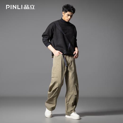 PINLI品立春季新款设计感褶皱直筒工装裤男士户外休闲长裤潮GD253117019 商品图1