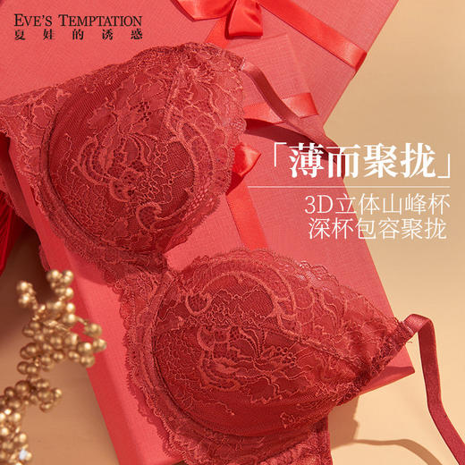 夏娃的诱惑内衣女揽秋河2025年新款上托大胸显小性感蕾丝薄款文胸 商品图1