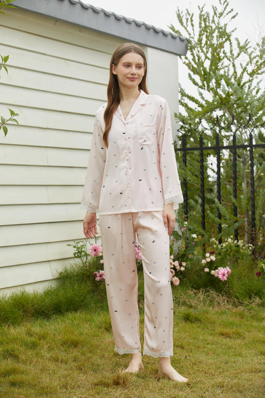 【99元限时秒杀】【秀黛】女翻领印花丝质长袖套装女春秋睡衣家居服L1551016T【门店同款】 商品图3