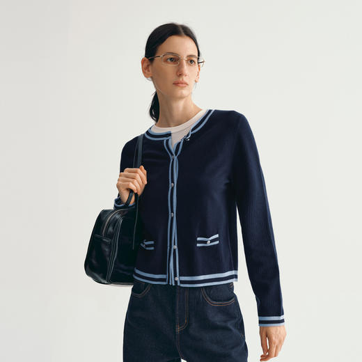 【商场同款】麦檬春秋学院风撞色MIU系毛衫开衫5F8133981 商品图3