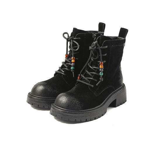 伊伴冬季复古牛绒鞋面波嬉风马丁靴女鞋B25558631 商品图5