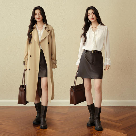 【严选】诗凡黎荷叶边系带竖纹肌理衬衫2025秋新款法式浪漫通勤V领小上衣7G8320731 商品图1