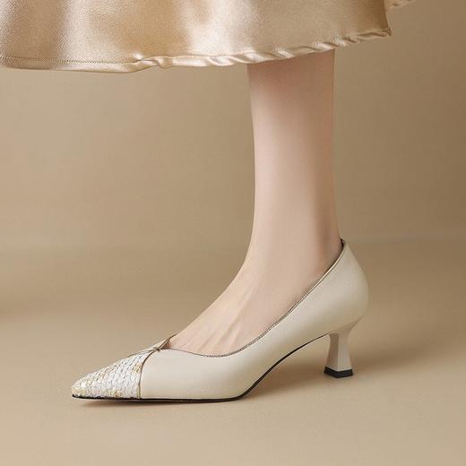 【预售5天】真皮灰色尖头高跟鞋细跟浅口小跟单鞋女气质名媛配裙子皮鞋YS&0188 商品图0