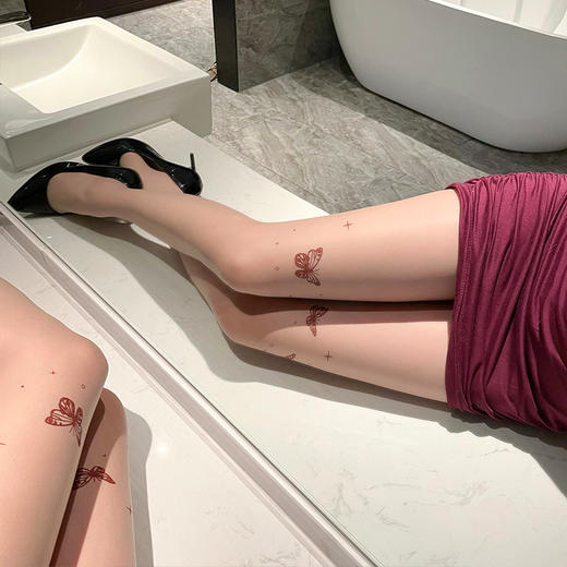 霏慕千禧风蝴蝶印花开裆连裤丝袜肉丝7343 性感肤色透肉情趣内衣印花蝴蝶肤 商品图1