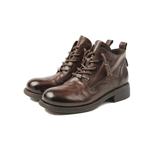 伊伴冬季牛皮马丁靴复古帅气感女鞋B25500601 商品图5